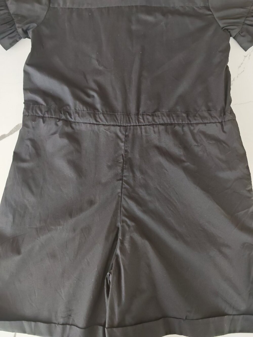 French Connection Black Ruffle Button Front Romper Dress Size 4 | Cinched Waist - Picture 10 of 11